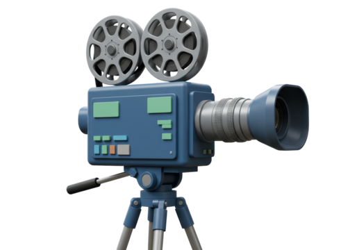 Isolated vintage movie camera, old fashioned film equipment, classic cinema, filmmaking tools