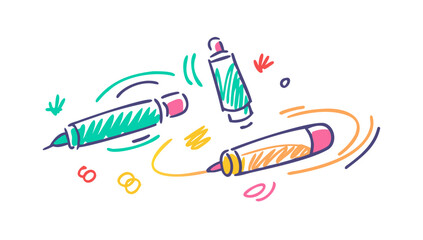 Colorful markers with playful lines drawing