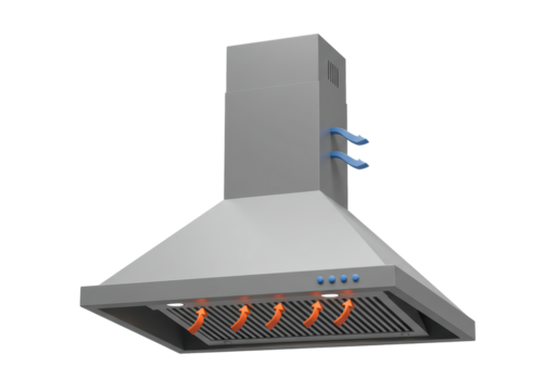 Isolated gray metal kitchen range hood for extracting bad odors when cooking at home