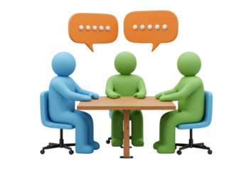 Isolated figures discussing at table meeting, people communication brainstorming team planning