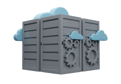 Isolated cloud computing system showing server racks, storage technology, and data transfer