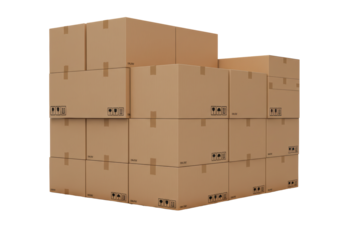 Isolated Stack of Cardboard Boxes with Shipping Labels Arranged in a Pile for Transportation
