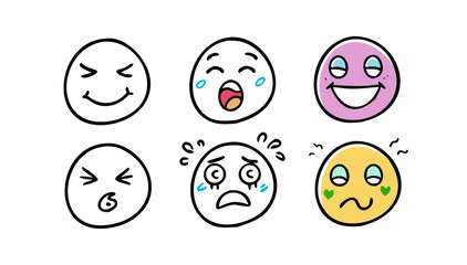 Cute doodle emoji faces sketch