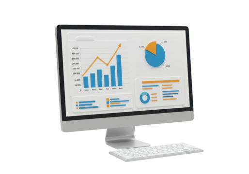 Isolated monitor showing a business chart, display with graphs, finance report presentation