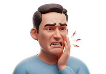 Isolated cartoon man experiencing bad toothache holding his face in agony and pain