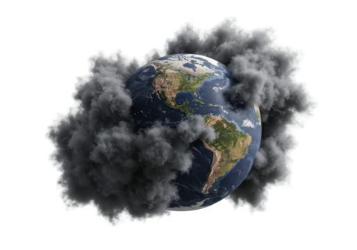 Isolated Earth with cloud of pollution smoke environment concept global warming image