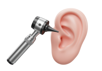 Isolated otoscope being used on a human ear for a medical checkup, health inspection