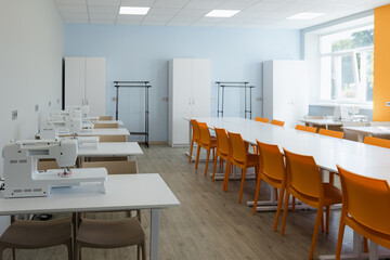 Creative sewing studio with bright workspace and modern sewing machines