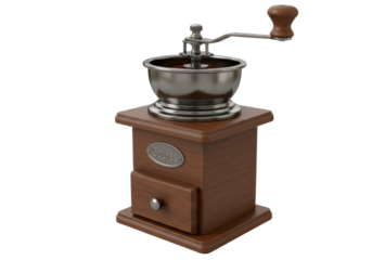 Isolated Coffee Grinder with Crank Handle for Grinding Beans and Making Beverages at Home
