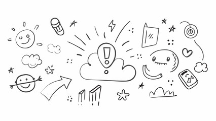 Fun doodle collection with smiling sun and exclamation