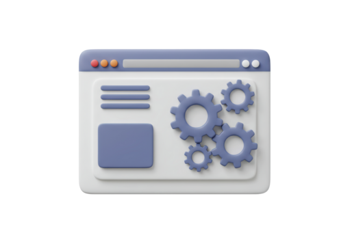 Isolated browser window with gear icons symbolizing settings, customization, development