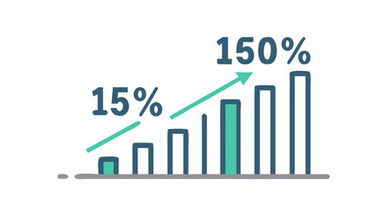 Growing bar chart with percentage increase growth business