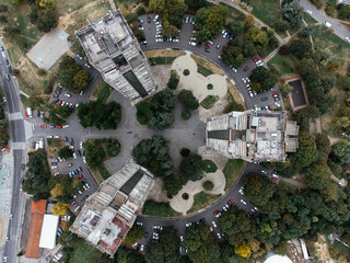 Aerial view of Rudo residential towers and cityscape in Belgrade, Serbia. g.