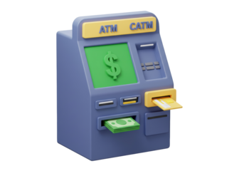 Isolated ATM machine, Automated Teller Machine, cash money and a bank debit card for banking