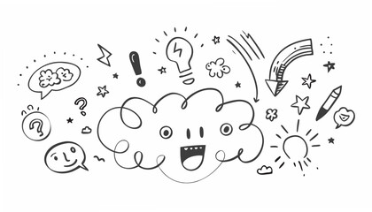 Hand drawn doodles of ideas and emotions sketch illustration