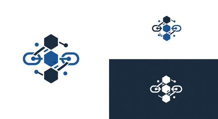 A digital representation of a blockchain network with interconnected hexagons and chain links design