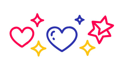 Hearts and stars playful icons bright