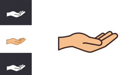 A graphic depiction of an open hand in various styles and colors on a white and dark background