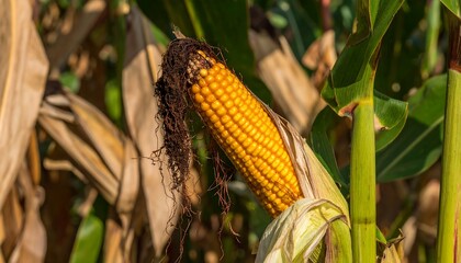 Ripe corn cob in field