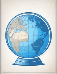 A stylized, vintage-inspired illustration of a globe, showcasing continents in muted tones of light blue and beige, sits on a simple, light-blue base, creating a peaceful and educational graphic.
