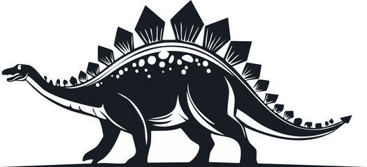 Stegosaurus Dinosaur Animal Vector Logo in Black and White, Minimalist and Clean Design, Ideal for Wildlife Branding, Nature Illustration, and Distinctive Animal Identity
