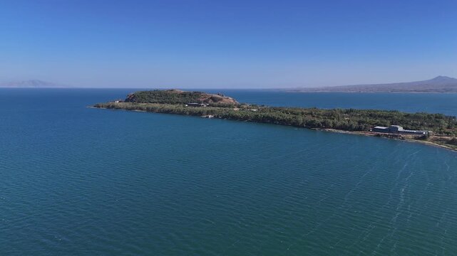 Aerial View of Lake Sevan Armenia &ndash; Mountains, Waves, and Peninsula