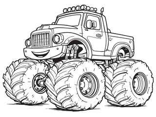 Truck Cartoon Simple Line Sketch
