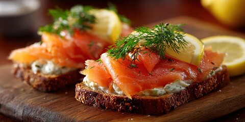Gourmet Smoked Salmon Toast with Lemon and Fresh Herbs