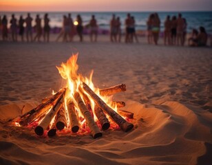 beach party bonfire on the beach in the evening