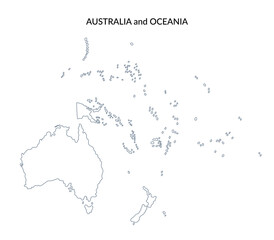 Territory of Australia and Oceania in line art style isolated on white background. Vector cliparts.