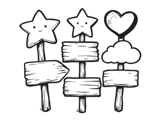 wooden sign vector line art 