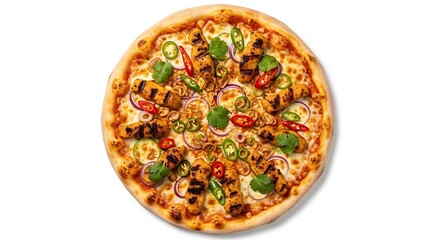 Appetizing Pizza with Grilled Meats and Vegetables.