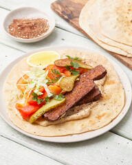 Hummus with smoked tofu and flatbread