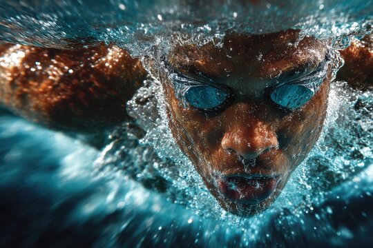 Swimmer's Face Emerging From Water Surface
