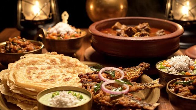 Traditional kerala cuisine feast authentic indian dishes spread
