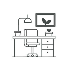 vector illustration of a modern office or home office workspace setup. 