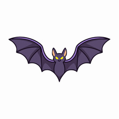 Fototapeta premium Cute yet spooky purple bat with glowing yellow eyes and spread wings, a classic cartoon illustration for Halloween designs isolated on a white background