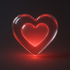 Glowing red heart shape with inner heart and soft light reflections romantic love concept