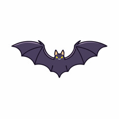 Fototapeta premium A simple and cute vector illustration of a dark purple bat flying with wings spread, a classic symbol for Halloween and spooky night themes