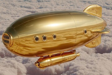 Golden airship soaring above fluffy clouds