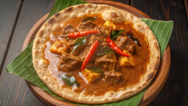 Spicy kerala beef curry with parotta indian cuisine dish