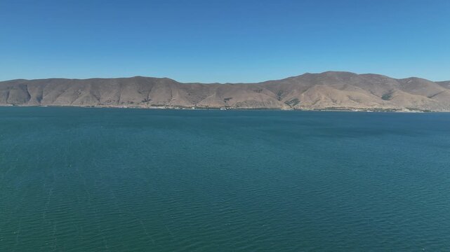 Aerial View of Lake Sevan Armenia &ndash; Mountains, Waves, and Peninsula
