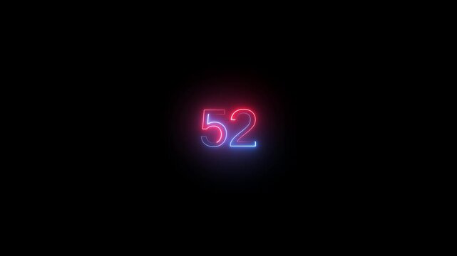 Neon 52 text, Educational concept ,52 number, promote advertising concept isolate using QuickTime black background 4k animation ,it is ready for education and able to use