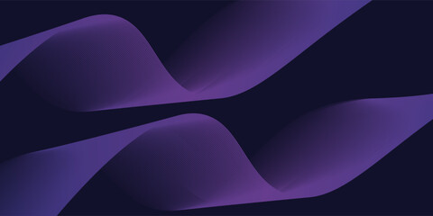 Dark abstract background with glowing wave. Shiny moving lines design element. Modern purple blue gradient flowing wave lines.
