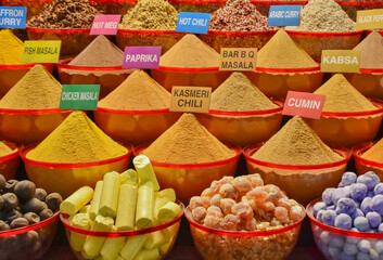 Assortment of oriental spices at the market in Dubai