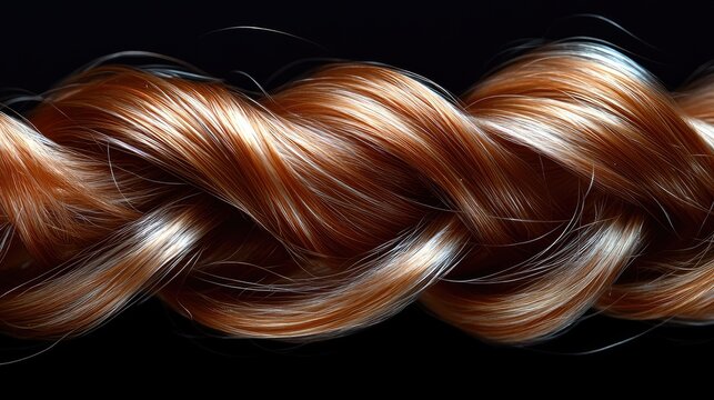 Close-up of a braided redhead hair strand on black background