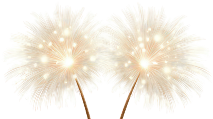 Pair of White Sparklers Glowing Brightly Against Transparent Background
