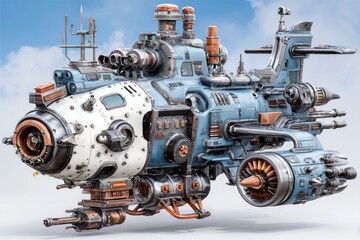 Fototapeta premium Steampunk airship with ornate details