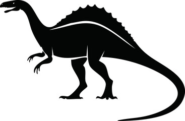 Spinosaurus Dinosaur Animal Vector Logo in Black and White, Minimalist Style, Ideal for Wildlife Branding, Nature Illustration, and Unique Animal Identity
