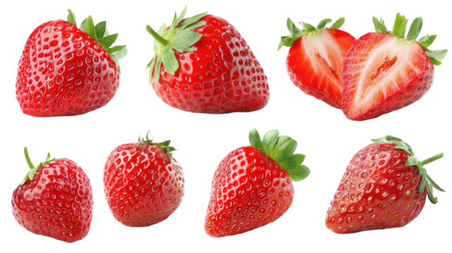Multiple Red Strawberries Isolated on Transparent Background